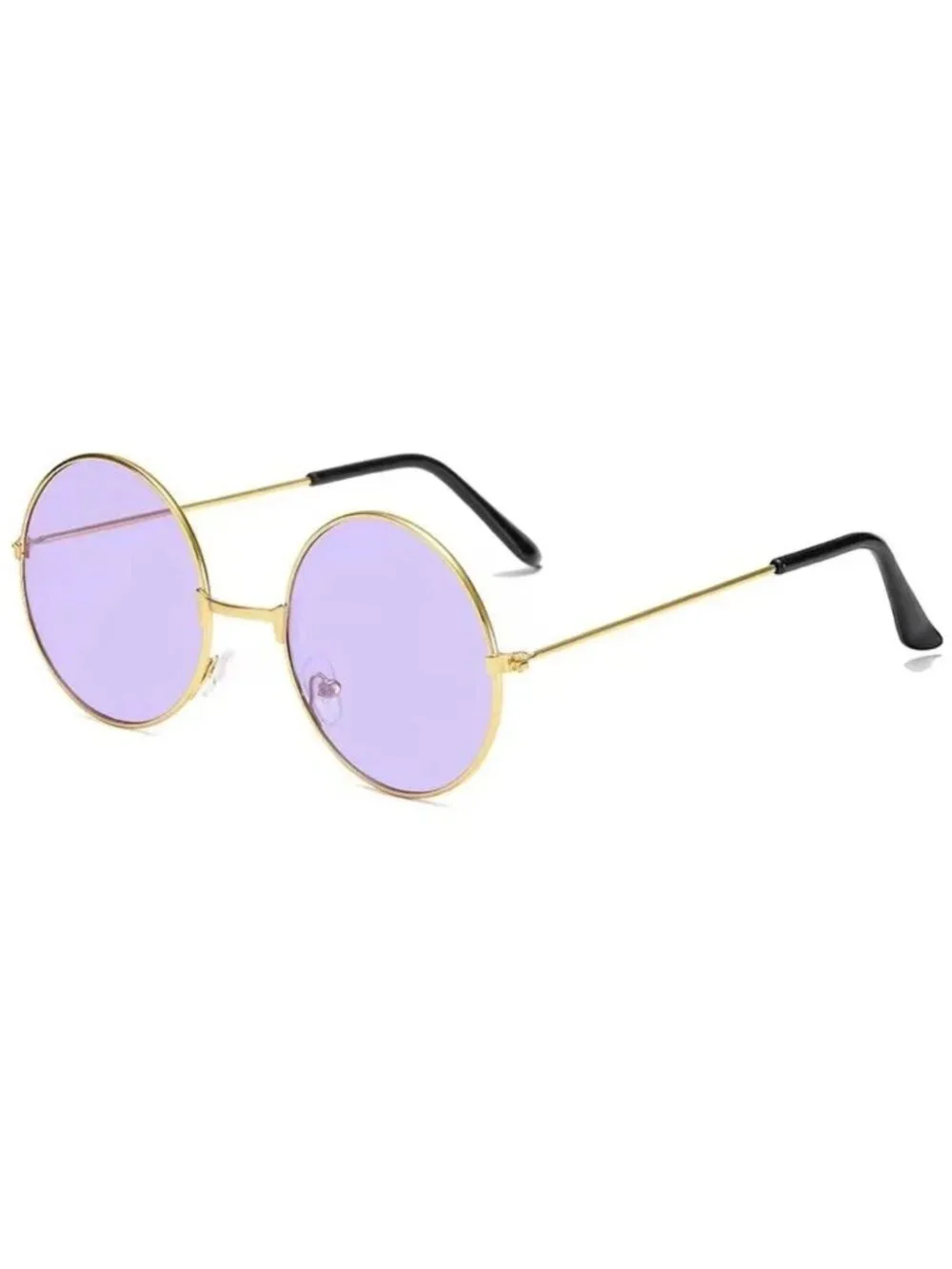 Retro Round Sunglasses With Gold Metal Frame & Light Purple Lenses